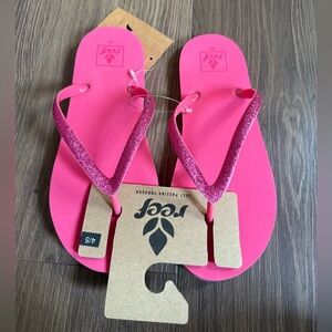 Reef Stargazer Flip Flop Girl's 4/5 Hot Pink with Sparkly Glitter NWT Sandals
